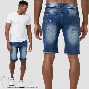 Herren Denim Capri Jeans Shorts 3/4 Bermuda Sommer Hose Kurze Slim Fit Destroyed Biker Pants
