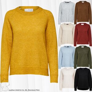 Damen SELECTED Feinstrick Wollpullover Rundhals Strickpullover SLFLULU