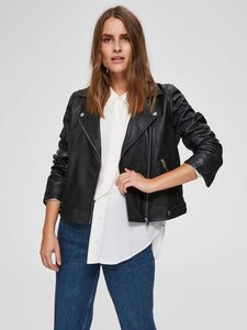 Damen SELECTED Biker Leder Jacke Cropped Lammleder Jacket SLFKATIE