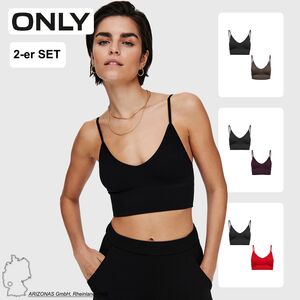 Crop Shirt Top Spaghetti Ripp Oberteil Bralette 2-er Pack ONLVICKY