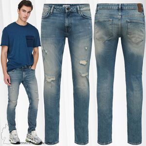 Slim Fit Jeans Destroyed Denim Hose ONSLOOM Stretch Tapered Trousers