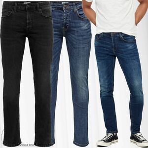 Herren O&S Regular Fit Jeans Straight Denim Stretch Pants ONSWEFT Stoned Washed Hose Trousers