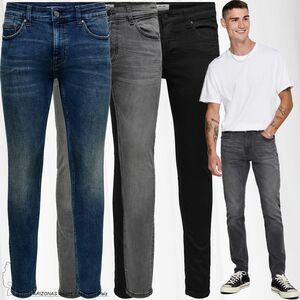 Herren O&S Skinny Fit Jeans Basic Hose Denim Pants ONSWARP Stretch Tapered Trousers