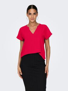 Einfarbige Kurzarm Bluse Basic V-Ausschnitt Shirt Oberteil JDYLION