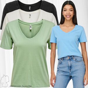 JDY Damen Einfarbiges T-Shirt Basic V-Ausschnitt Kurzarm Top Short Sleeve Oberteil JDYLION Baumwolle