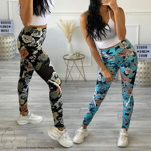 Fitness Leggings Skinny Stretch Yoga Sport Hose mit Blumen Print