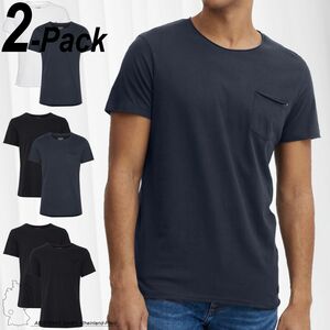Herren BLEND Rundhals T-Shirt 2-er Stck Pack Einfarbiges Kurzarm Shirt Stretch Basic Set BHNOEL