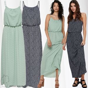�rmelloses Maxi Blusenkleid Dress Gepunktet Locker Lang Rundhals
