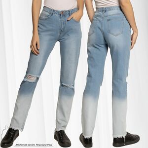 Destroyed Mom Jeans High Waist Straight Denim Hose Farbverlauf Bleached