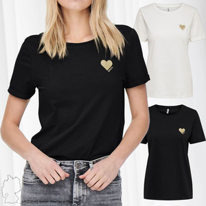 Einfarbiges T-Shirt mit Brand Herz Basic Kurzarm Rundhals Top ONLKITA