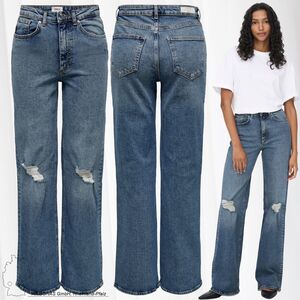 Straight Leg Denim Jeans High Waist Schlag Hose Weites Bein ONLJUICY