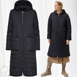 Lange Steppjacke Leicht Wattierter �bergangsmantel mit Kapuze SLFNORA
