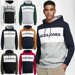 Herren JACK & JONES Warmer Print Hoodie | Logo Sweater Pullover | Basic Kapuzen Sweatshirt JJELOGO 