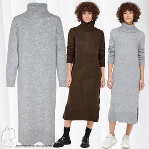 ONLY Damen Langes Strickkleid Langarm Midi Pullover Dress Rollkragen Sweater mit Schlitz ONLBRANDIE