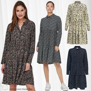 Kurzes Langarm Kleid Gemustert Tunika Falten Bluse R�schen Hemd JDYPIPER