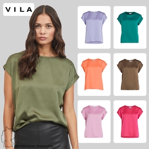 Satin Blusen T-Shirt Kurzarm Basic Gl�nzendes Oberteil VIELLETTE