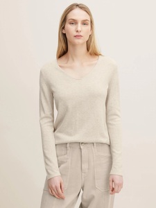 Tom TAILOR Damen Dnner Strickpullover Knitted Basic Stretch Sweater Langarm V-Ausschnitt Shirt