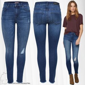 ONLY Damen Skinny Fit Jeans Stone Wash Stretch Denim Mid Waist 5-Pocket Destroyed Details ONLBLUSH