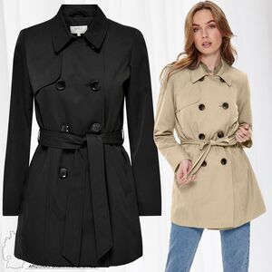 Kurzer Trench Coat Basic �bergangs Mantel Zweireihige Jacke ONLVALERIE