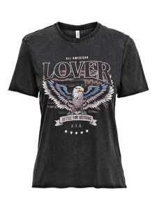 Bedrucktes T-Shirt Kurzarm Printed Rundhals Top mit Schrift ONLLUCY