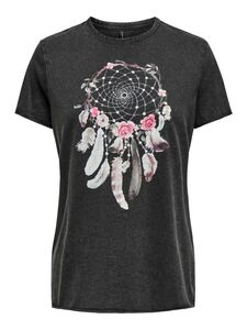Bedrucktes T-Shirt Kurzarm Printed Rundhals Top mit Schrift ONLLUCY