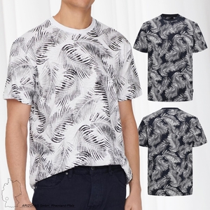 Herren O&S Regular Fit Rundhals T-Shirt Kurzarm Tropisch Print Shirt Basic Baumwolle ONSPERRY