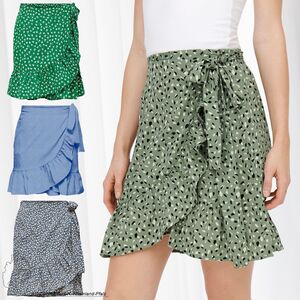 Kurzer Wickel Rock Falten Skirt mit Stretch Bund & Bindeg�rtel ONLOLIVIA