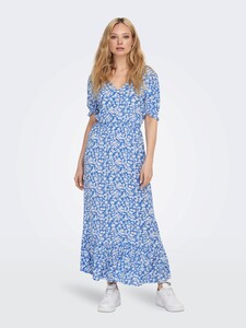 ONLY Damen Langes Gemustertes Kleid mit Puffärmel V-Ausschnitt Maxi Dress  aus Viskose ONLCHIANTI | Kleider direkt bestellen