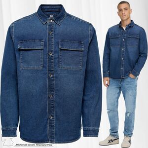 Herren O&S Jeans Hemd Denim Basic Langarm Freizeit Shirt Twill Baumwolle Shacket ONSCAMON