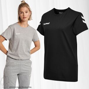 hummel Damen Logo T-Shirt Training Kurzarm Top Sport Rundhals Shirt Stretch Oberteil aus Baumwolle HMLGO