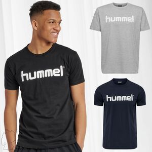 hummel Herren Logo T-Shirt Training Kurzarm Top Sport Rundhals Shirt Stretch Oberteil aus Baumwolle HMLGO