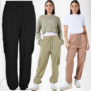 NOISY MAY Damen Cargo Pants High Waist Stoffhose Tapered Relaxed Fit Paperbag Hose Stretch NMKIRBY