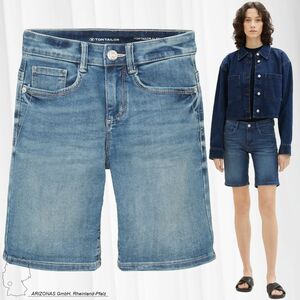 TOM TAILOR Damen Mid Waist Denim Jeans Shorts Kurze Bermuda Stretch Sommer Hose Krempelbar ALEXA SLIM