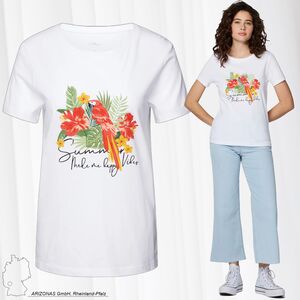MAVI Damen Stretch T-Shirt mit Print Basic Rundhals Top aus Baumwolle Oberteil T-SHIRT