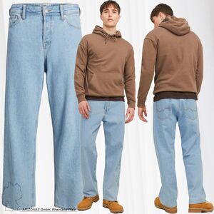 Herren JACK & JONES Wide Leg Jeans Loose Fit Relaxed Denim 90s Vintage Baggy Style JJIALEX 