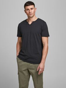 Herren JACK & JONES Basic T-Shirt V-Ausschnitt Kurzarm Jersey Baumwolle Shirt mit Knpfen JJESPLIT