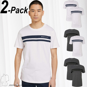 TOM TAILOR Basic T-Shirt 2-er Stck Pack Logo Print Kurzarm Oberteil Set aus Baumwolle T-Shirts