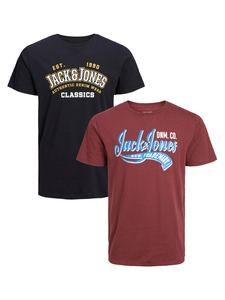 JACK & JONES 2-er Stck Set T-Shirt Rundhals Kurzarm Shirt Logo Print Basic Shortsleeve JJELOGO