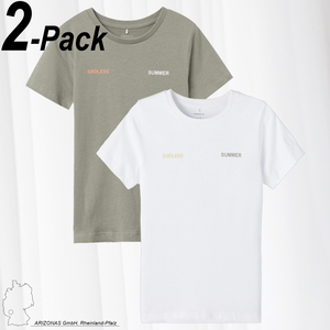 NAME IT T-Shirt 2-er Stck Set Rundhals Kurzarm Shirt Print Basic Shortsleeve aus Baumwolle NKMHELARS