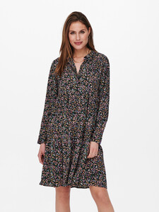 Kurzes Langarm Kleid Gemustert Tunika Falten Bluse R�schen Hemd JDYPIPER