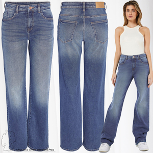 NOISY MAY Straight Fit Jeans Regular Waist Denim Weite Hose mit Reiverschluss NMYOLANDA