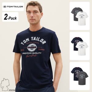 TOM TAILOR Logo T-Shirt 2-er Stck Pack Basic Rundhals Kurzarm Set aus Baumwolle T-Shirt mit Logo Print