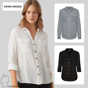 Hemd Bluse Leger mit Brusttaschen Regular 3/4 Arm Stretch Oberteil