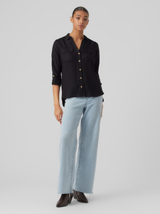 Hemd Bluse Leger mit Brusttaschen Regular 3/4 Arm Stretch Oberteil