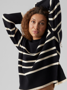 Feinstrick Pullover Oversize Gestreifter Longsleeve Sweater Dropped Shoulder Design VMSABA NOOS