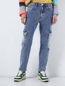Damen Cargo Jeans High Waist Hose Regular Fit Denim Pants NMMONI