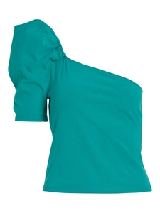 VILA Damen Elegantes Shirt Top mit Ein-Schulter Ausschnitt und Ballon rmeln Kurzarm Blusen T-Shirt