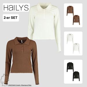Shirt 2er-Set lssiges Langarm Poloshirt