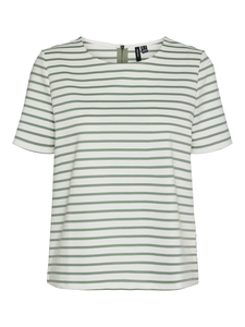VERO MODA Damen Gestreiftes Top Rundhals Shirt mit Zip-Fly Design Stretch T-Shirt Oberteil