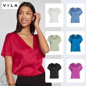 Satin Bluse Gl�nzendes Kurzarm Shirt Top Oberteil VIELLETTE 